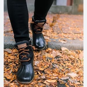 Sperry Quilted Rubber Duck Boots With Side Zip, Waterproof,‎ Black, Womens 8.5